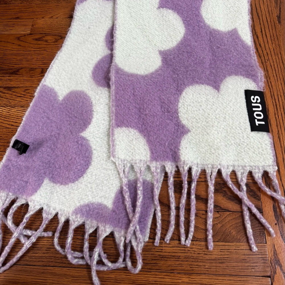 Tous Cotton Candy Flowers muffler purple mint green print $175 MSRP